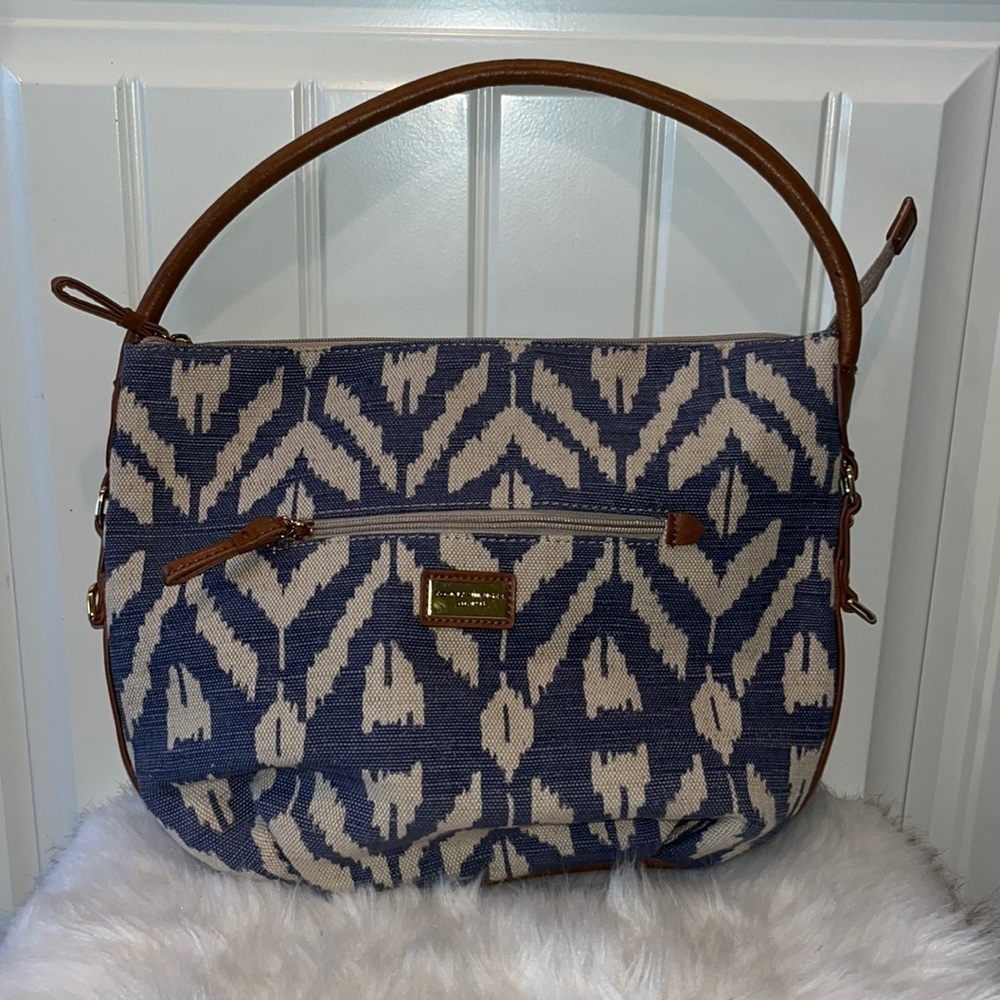 𝅺tommy Hilfiger blue linen-like shoulder bag coastal nautical western boho - Picture 2 of 16